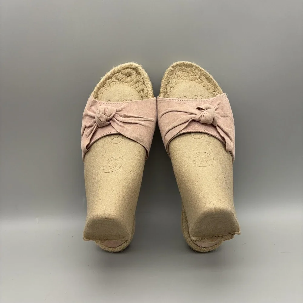 Saks Fifth Avenue Sandals Womens Size 6.5 Pink Suede Bow Espadrille Slide Shoes